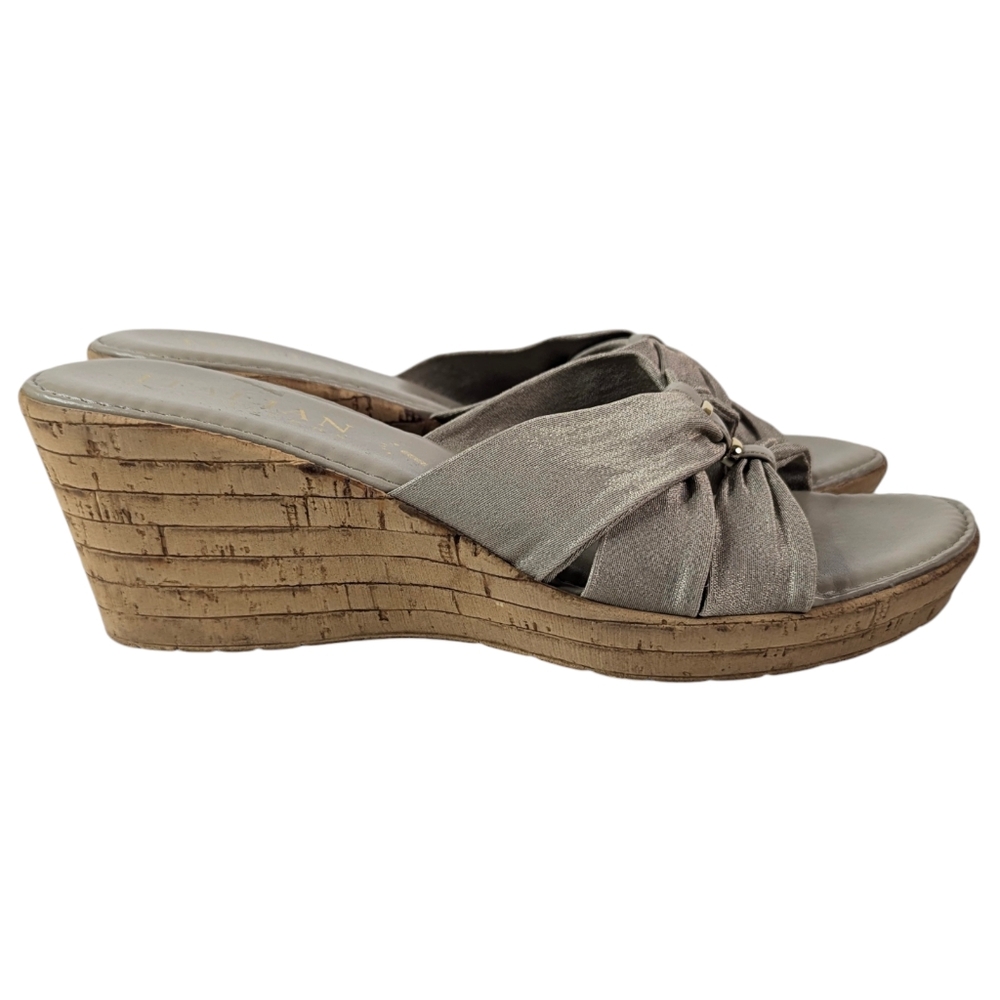 Italian Shoemakers Shoes Women's Size 9 Panache Beige Sandal Cork Wedge 3" Heel